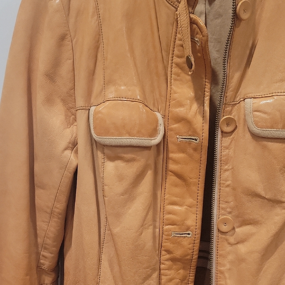 GAP Women's Tan Leather Jacket - Picture 2 of 8